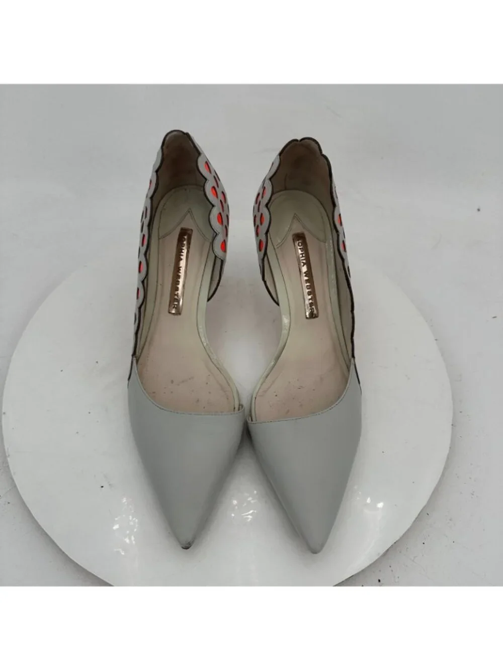 Sophia Webster Women Size EU 37.5 US 7 Light Grey Orange Polkadot Pump Shoes